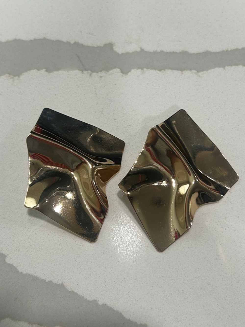 Gold Abstract Folded Metal Statement Earrings - Women Jewelry